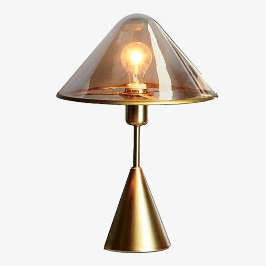 Lampada da tavolo LED di design con base conica in metallo dorato
