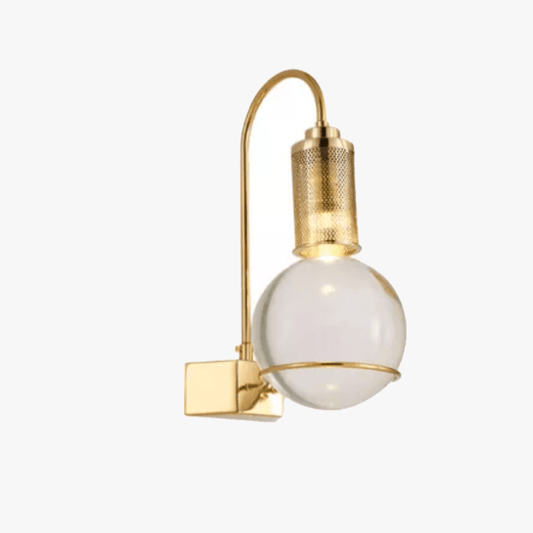 Lampada da parete LED di design a forma di lampadina dorata e sfera di cristallo