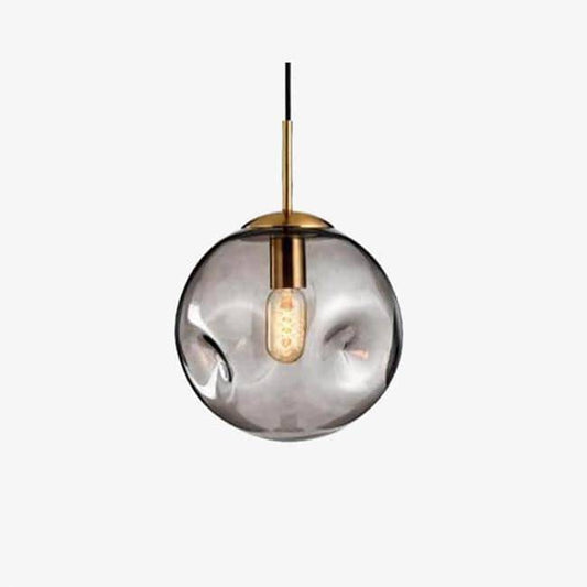 Lampada a sospensione LED di design con sfera deformata e testa in vetro