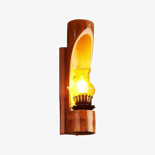 Lampada da parete a LED cilindrica rustica in bambù Loft