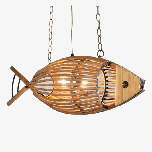 Lampada a sospensione a LED in bambù imitazione pesce Novità