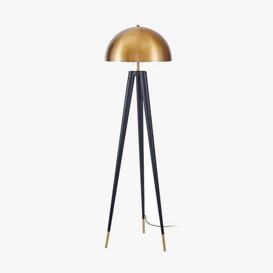Lampada da terra di design con tripla base e paralume sferico in metallo oro Luxe