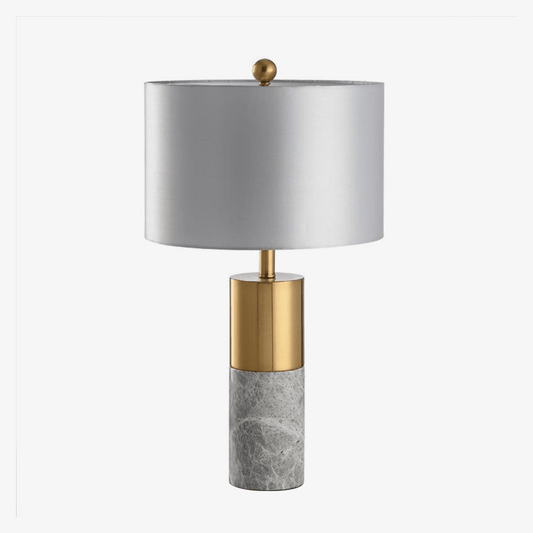 Lampada da tavolo LED dorata di design in marmo e paralume grigio