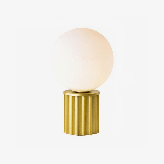 Lampada da tavolo di design in metallo dorato con sfera LED bianca