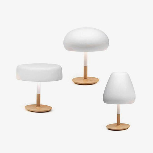 Lampada da tavolo LED di design con base in legno e paralume arrotondato Créative