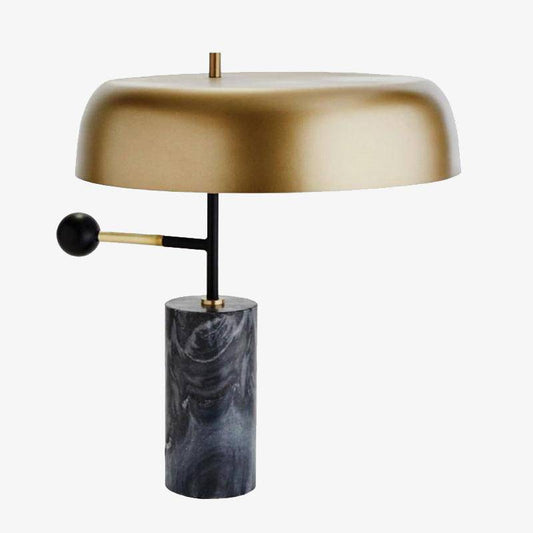 Lampada da tavolo LED di design in marmo con paralume tondo oro