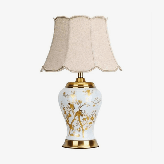 Lampada da tavolo LED in ceramica con paralume bianco in stile giapponese