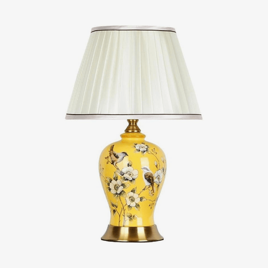 Lampada da tavolo a LED in ceramica e fiori con paralume bianco in stile giapponese