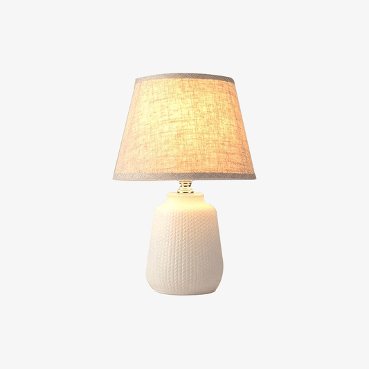 Lampada da tavolo moderna a LED con base in ceramica colorata e paralume in tessuto