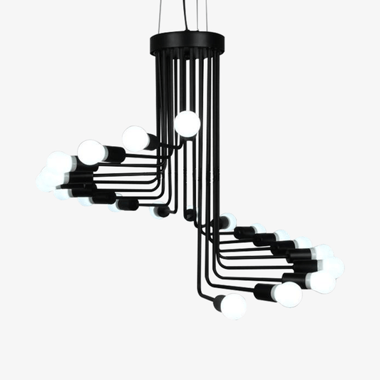 Lampadario di design nero con diversi rami a forma di scala