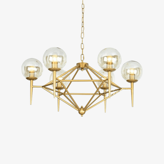 Lampadario di design vintage in oro e sfera di vetro in stile loft