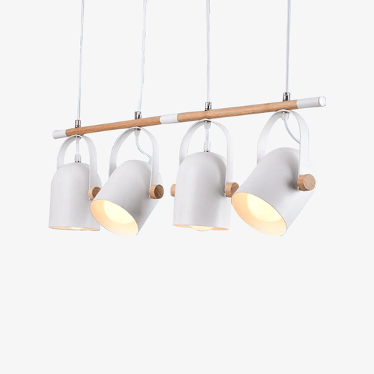 Lampadario a LED con barra in legno e faretti in metallo orientabili