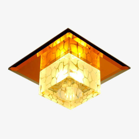 Plafoniera LED in cristallo cubico e base cromata