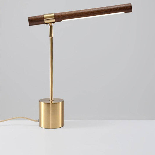 Lampada da tavolo LED di design in metallo oro e legno, stile Fly