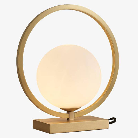 Lampada da tavolo LED di design con sfera e cerchio dorato Hotel