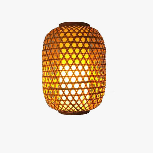 Lampada a sospensione LED di design in rattan dalle forme arrotondate in stile asiatico