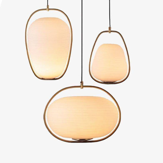 Lampadario a sospensione di design a LED dorato dalla forma arrotondata in vetro stile hang