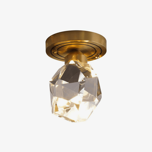 Lampada a sospensione di design a LED in vetro con forme di cristallo e base dorata di lusso