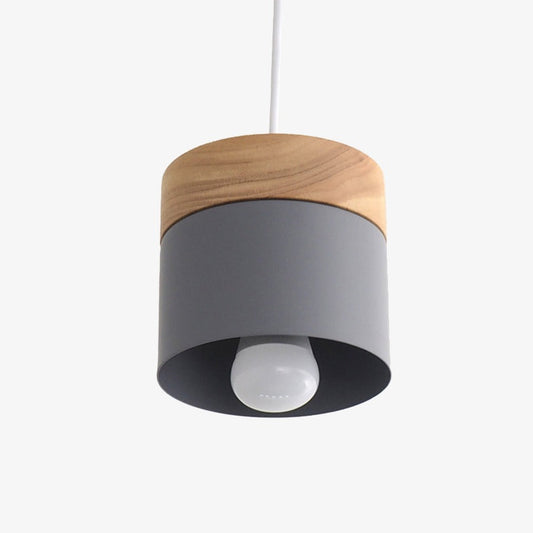 Lampada a sospensione moderna a LED cilindrica in metallo e legno