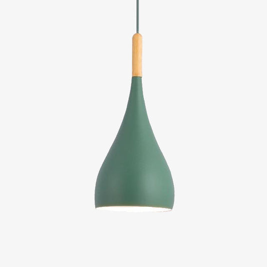 Lampada a sospensione a LED in metallo colorato e bastone in legno nordico